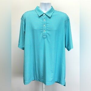 CARNOUSTIE Men's Aqua Blue Checkered Polo Shirt with Classic Collar size XL